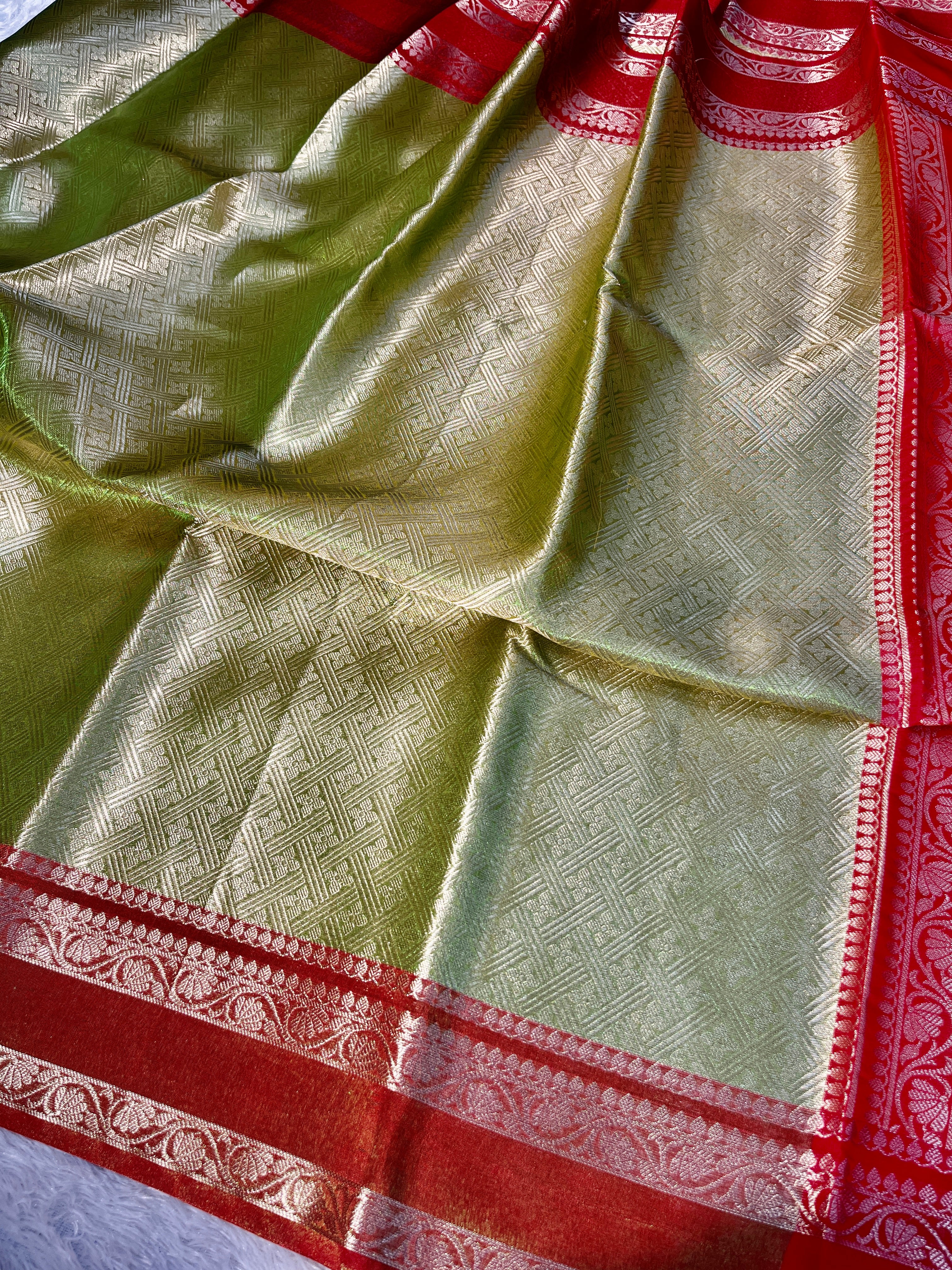 Parrot with Red Tissue Silk Saree Ts32