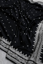 Banarasi Mashru Kataan Silk Saree Featuring Small Buti Pattern with Ikkat Border and Zari Pallu – MKS407