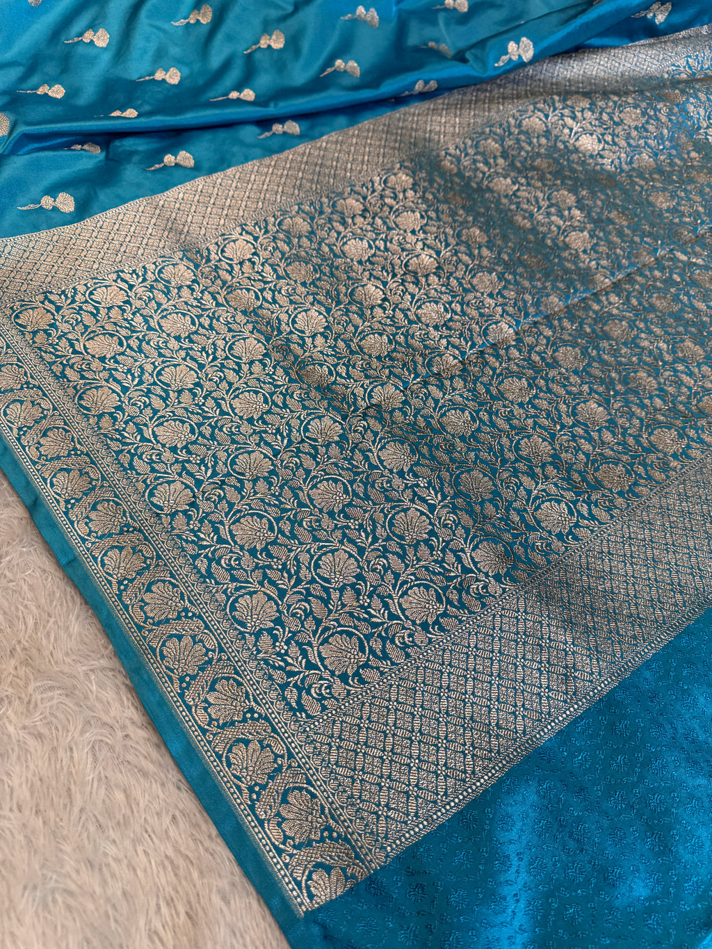 Light Blue Banarasi Mashru Kataan Silk Saree with All-Over Jaal Weave & Rupa-Sona Zari MKS137