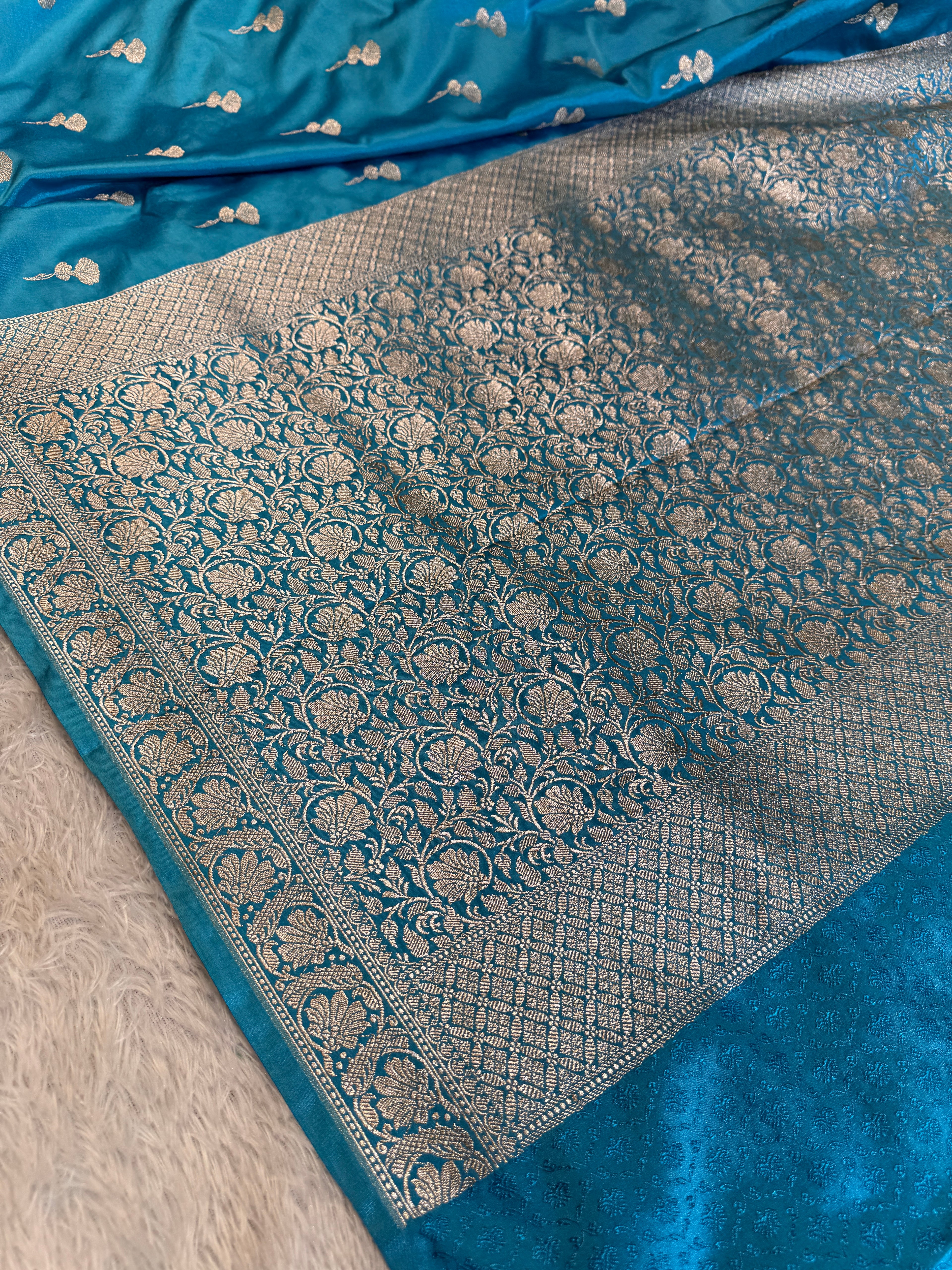 Light Blue Banarasi Mashru Kataan Silk Saree with All-Over Jaal Weave & Rupa-Sona Zari MKS137