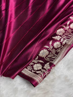 Banarasi Mashru Kataan Silk Saree Featuring Zari Rose Buta Design with Rich Zari Pallu – MKS412