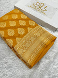 Yellow Pure Natural Silk Khaddi Georgette Saree with Buta Woven Design | PSG11