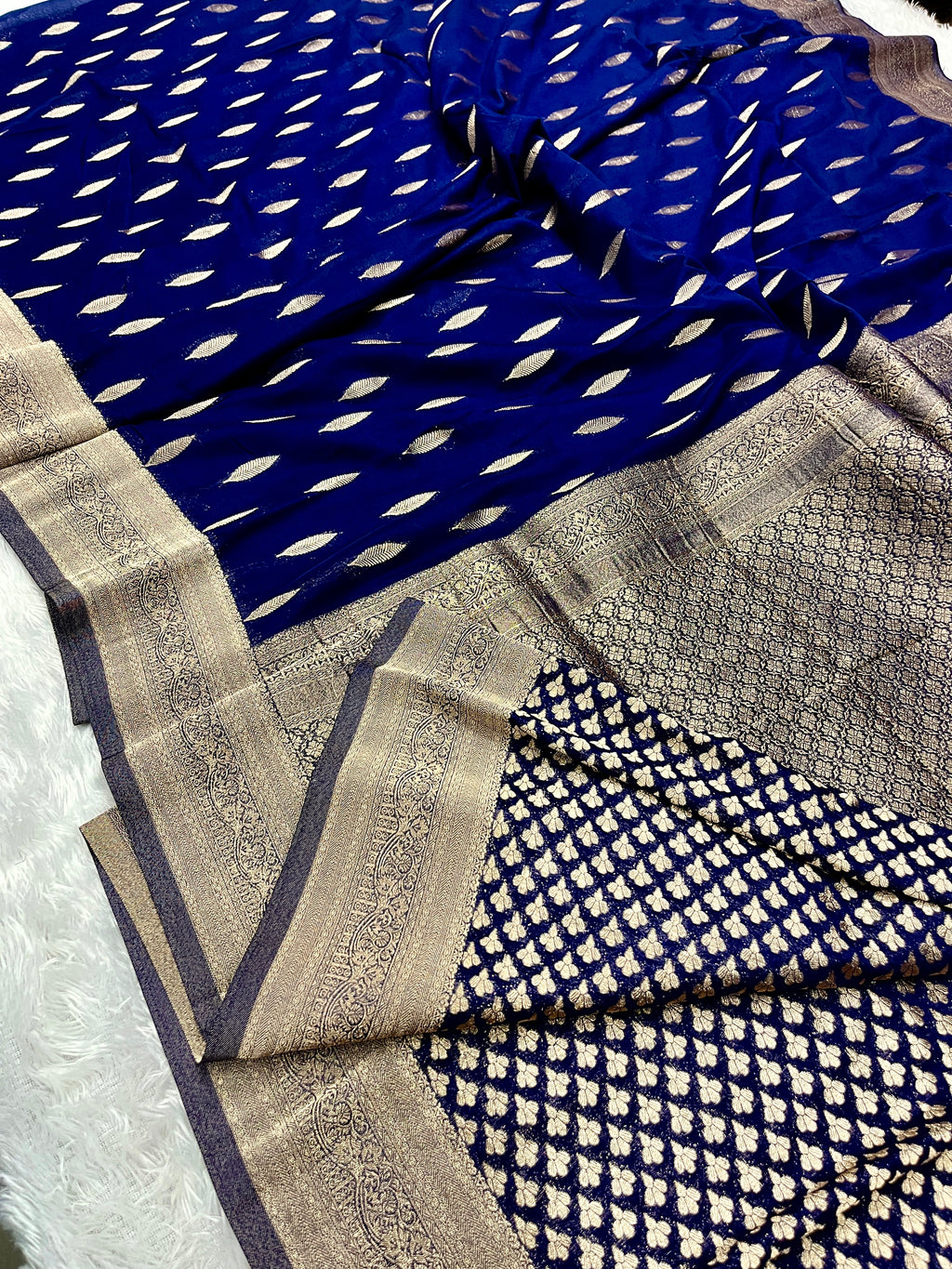 Chinon Silk Andakar Navy Blue  Color Saree CN02