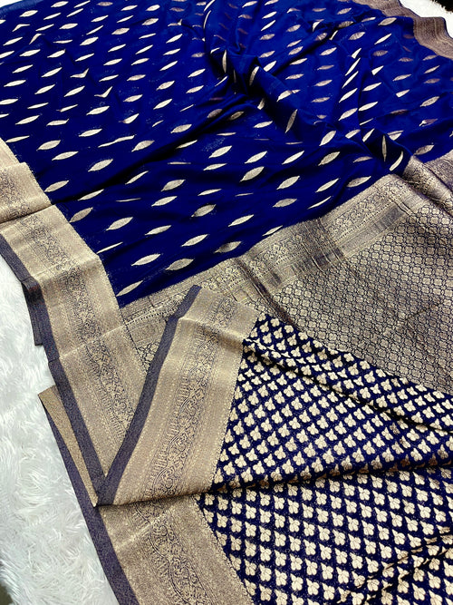 Chinon Silk Andakar Navy Blue  Color Saree CN02