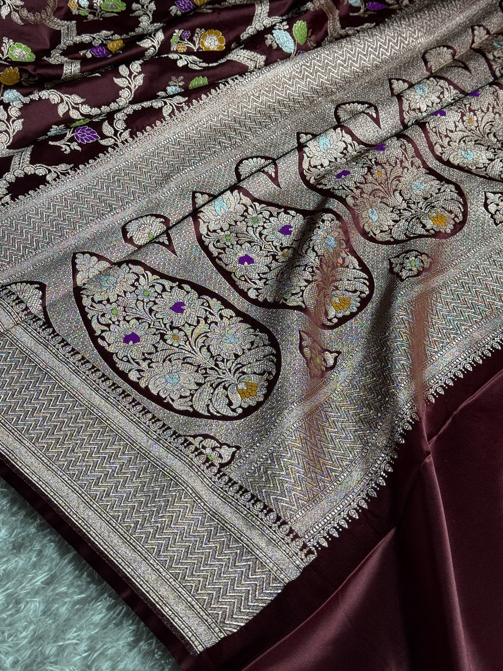 Wine Mashru Kataan Silk Saree with Meenakari Jaal Woven Design & Rich Zari Pallu | MKS634