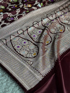Wine Mashru Kataan Silk Saree with Meenakari Jaal Woven Design & Rich Zari Pallu | MKS634