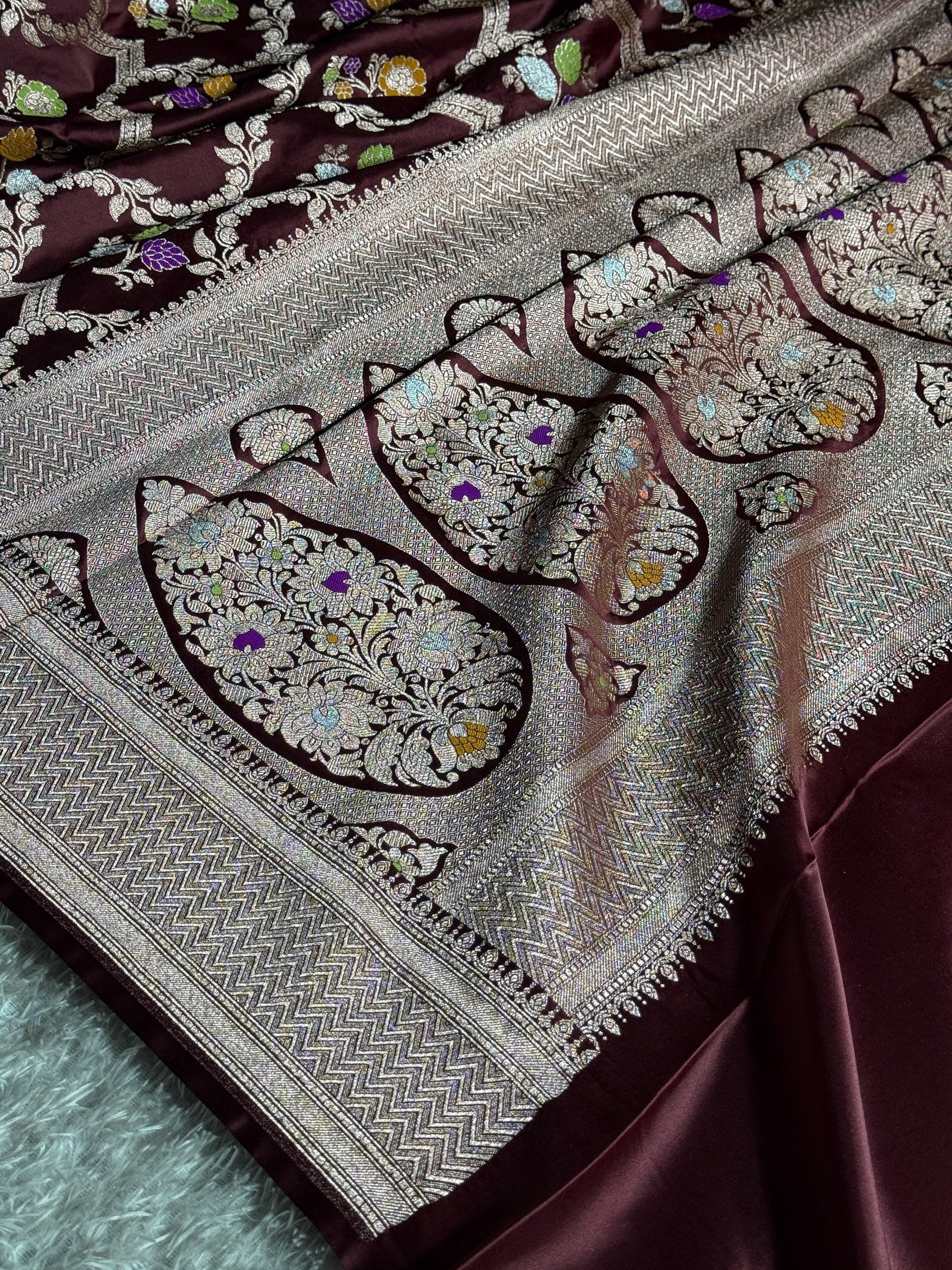 Wine Mashru Kataan Silk Saree with Meenakari Jaal Woven Design & Rich Zari Pallu | MKS634