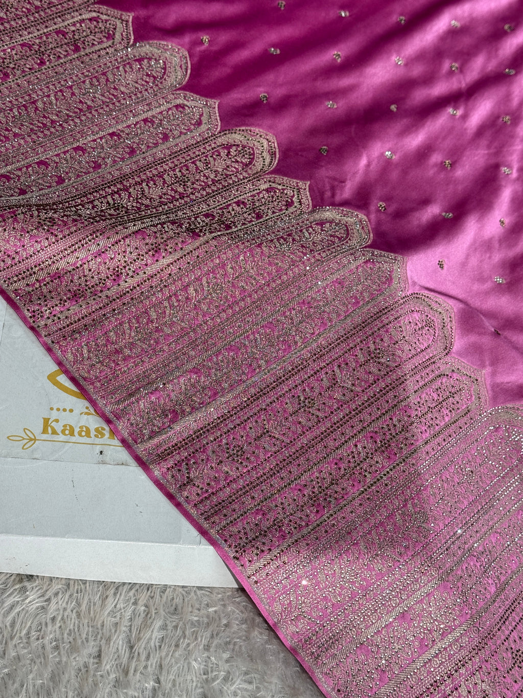 MKS809 – Premium Mashru Kataan Silk Saree with Ikkat Zari Weaving & 1 Lakh+ Swarovski Work