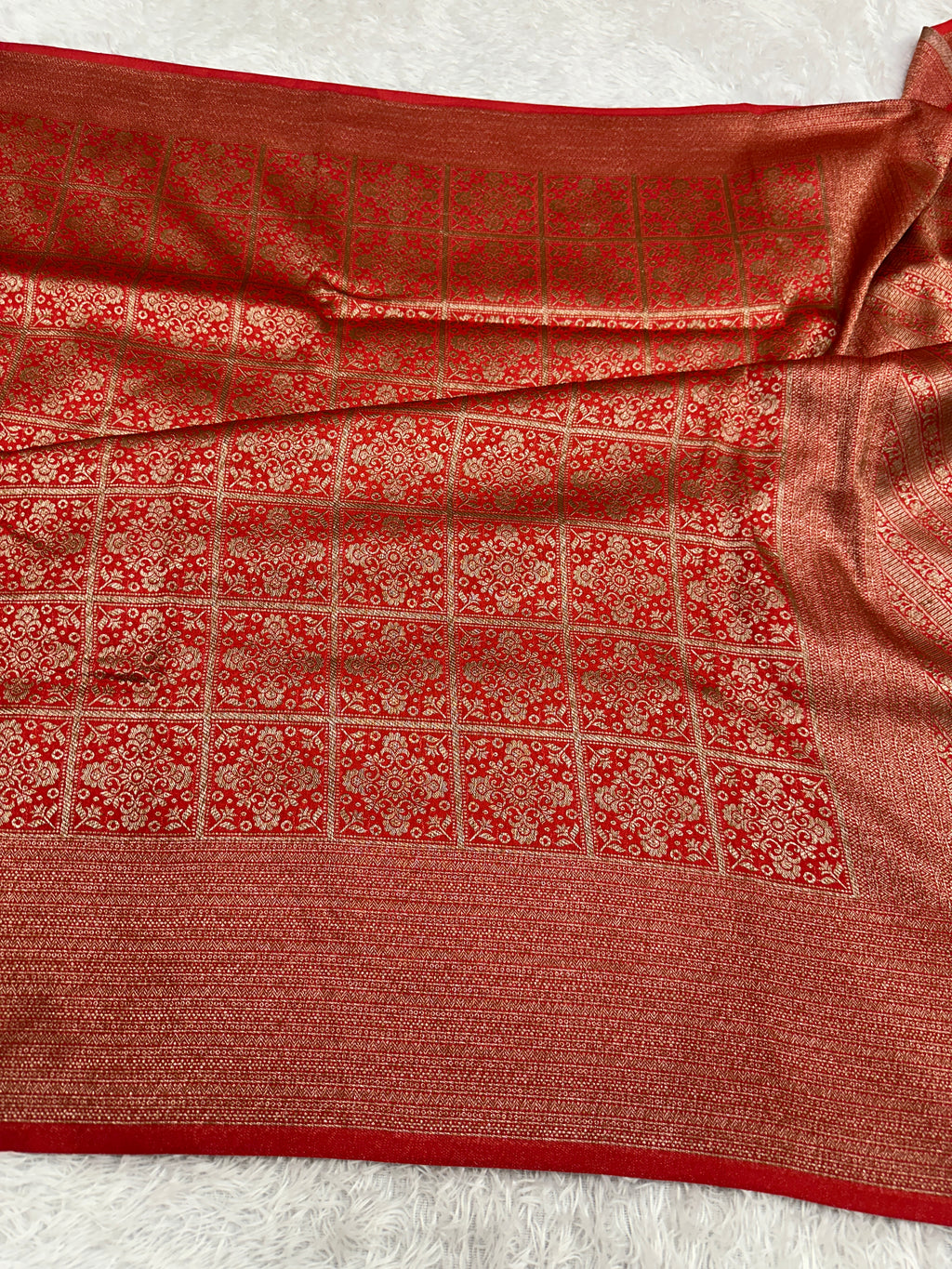 Red  Banarasi Dupion Silk Saree with Embossed Antique Zari Weaving & Rich Antique Zari Pallu | STF76