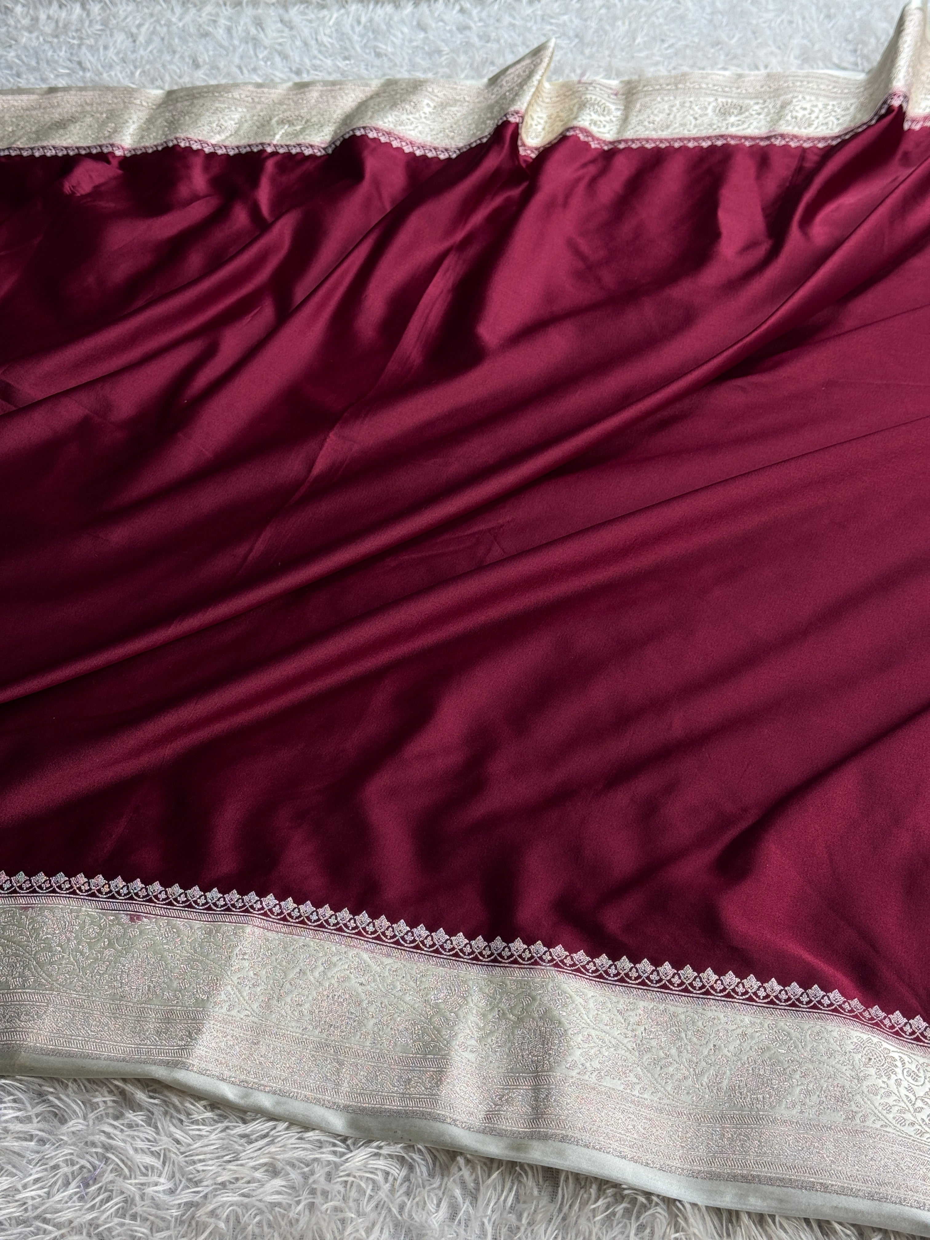 Wine Mashru Kataan Silk Banarasi Saree | MKS776