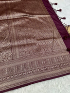 Wine Banarasi Dupion Silk Saree with Embossed Antique Zari Weaving & Rich Antique Zari Pallu | STF86
