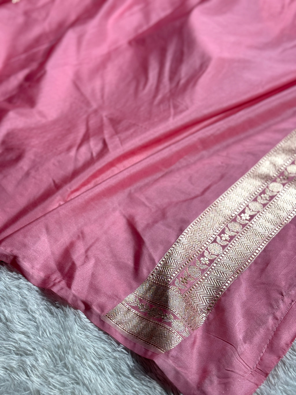 Pink Premium Banarasi Mashru Silk Saree with Jaal Meena Woven Pattern MKS154