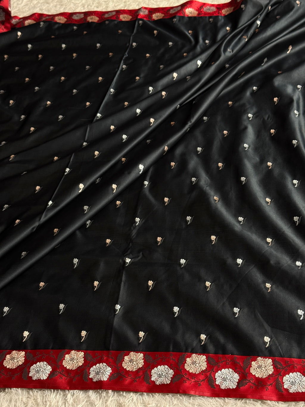 Elegant Black Mashru Kataan Silk Saree with Meenakari Buta Weaving – MKS668