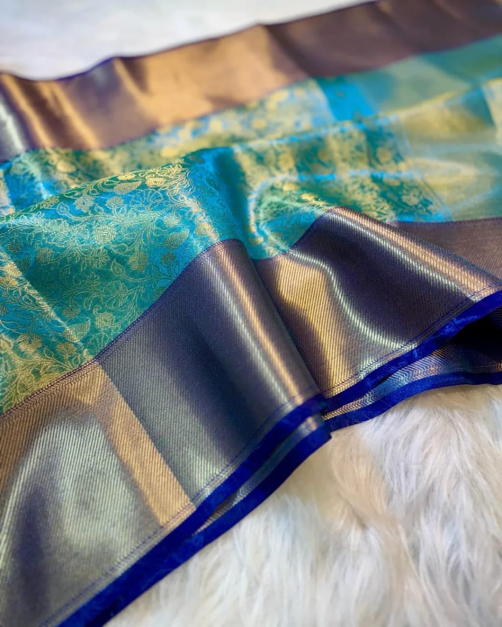 Light Blue with Blue Banarsi Tissue Silk Saree TS101