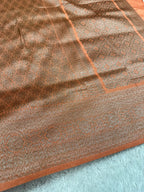 Peach Banarasi Dupion Silk Saree with Embossed Antique Zari Weaving & Rich Antique Zari Pallu | STF70