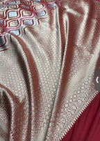 Elegant Maroon Mashru Kataan Silk Banarasi Saree with Traditional Zari Jaal Pattern | Kaashi Threads MKS403