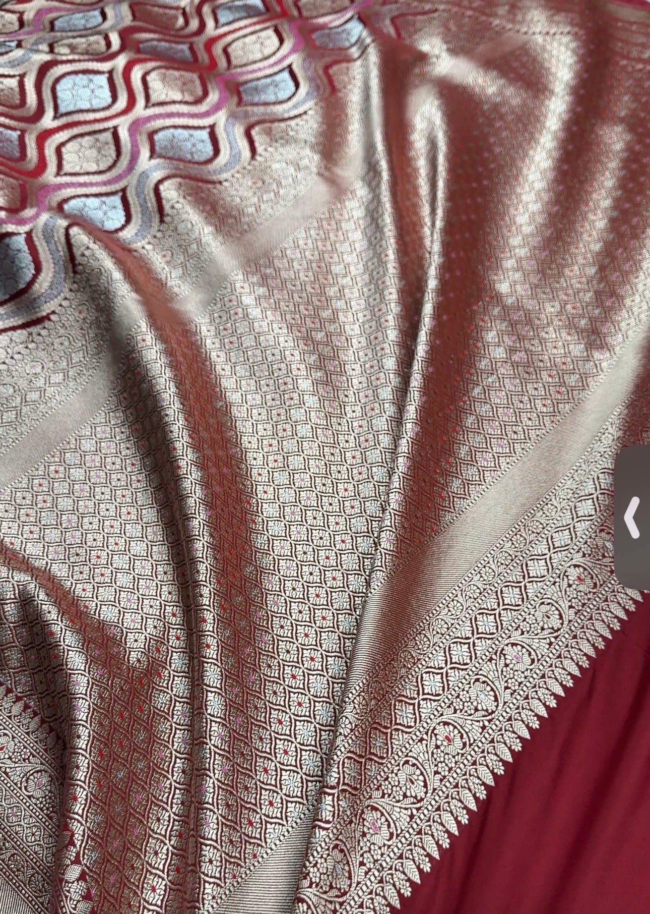 Elegant Maroon Mashru Kataan Silk Banarasi Saree with Traditional Zari Jaal Pattern | Kaashi Threads MKS403