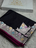 Black Premium Banarasi Mashru Silk Saree with Border & Pallu Meena Work MKS152
