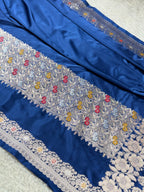 Elegant Navy Blue Zari Meenakari Banarasi Saree with Rich Pallu | MKS563