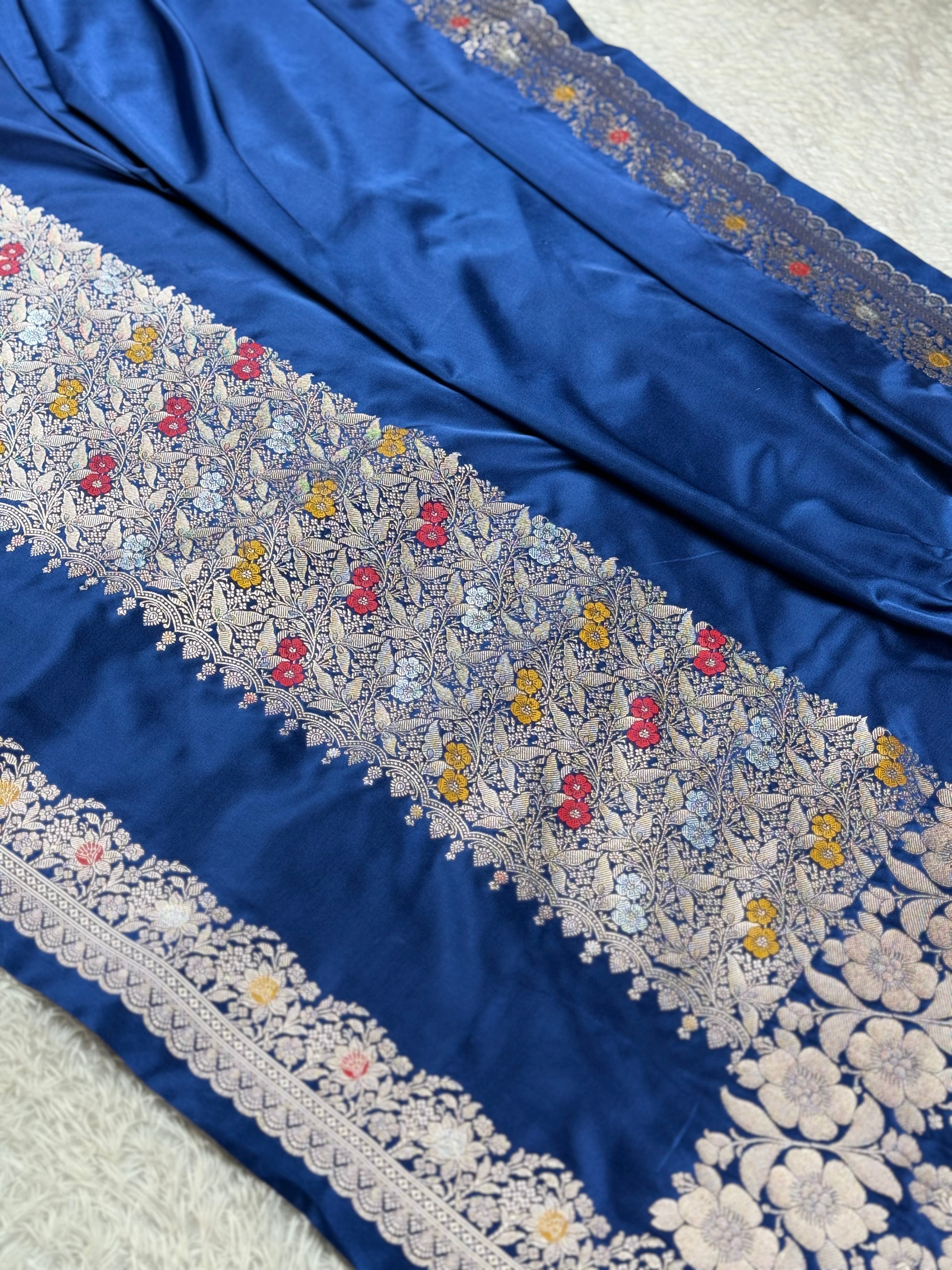Elegant Navy Blue Zari Meenakari Banarasi Saree with Rich Pallu | MKS563