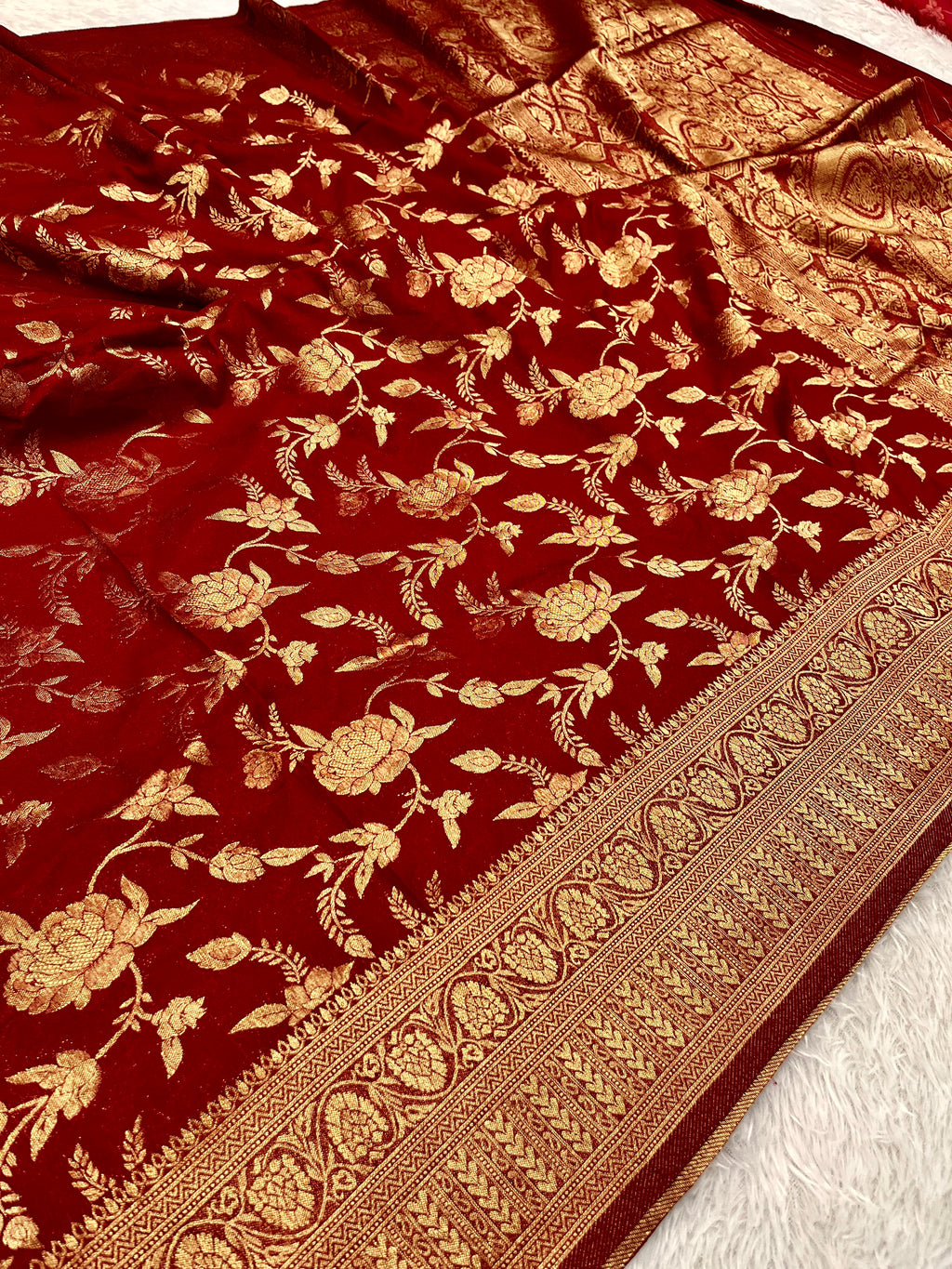 Chinon Silk Jaal Design Maroon   Color Saree CN03