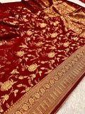 Chinon Silk Jaal Design Maroon   Color Saree CN03