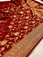 Chinon Silk Jaal Design Maroon   Color Saree CN03