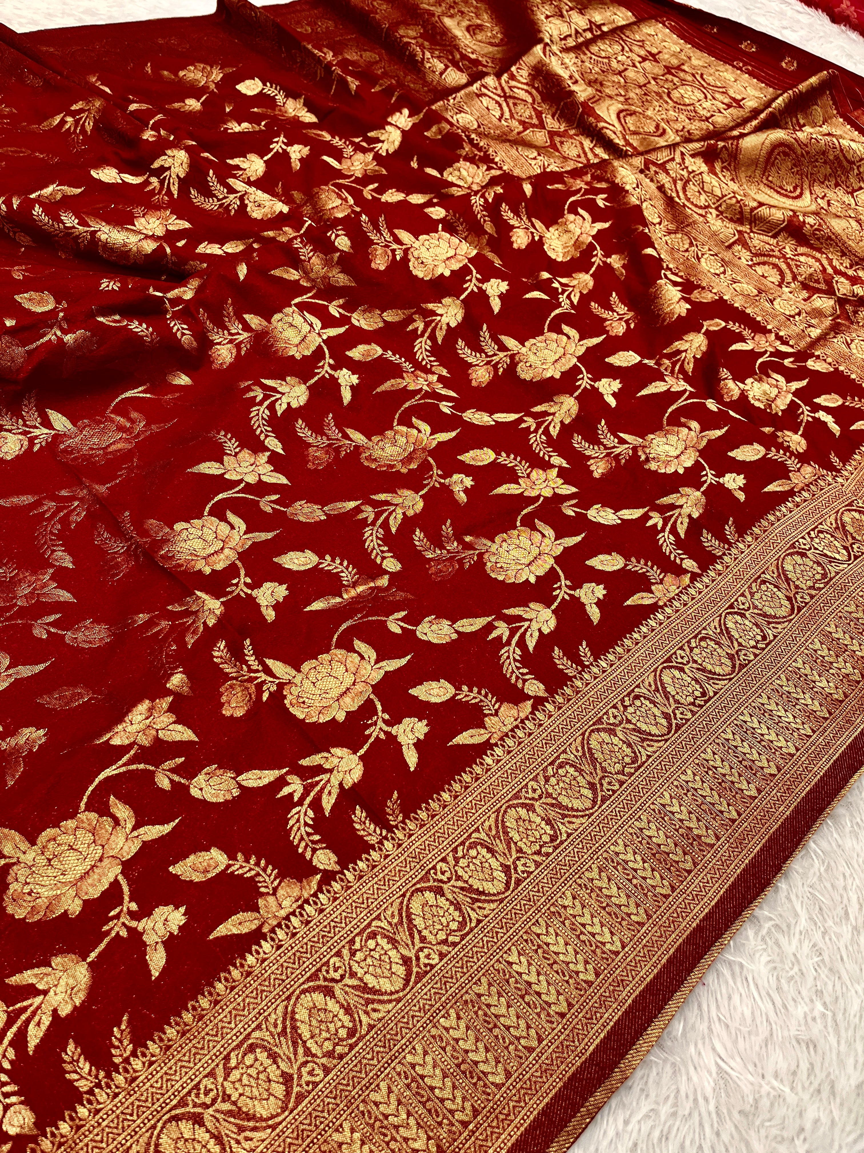 Chinon Silk Jaal Design Maroon   Color Saree CN03