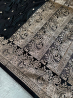 Black Banarasi Mashru Silk Saree with Jacquard Woven Designer Buti Pattern MKS026
