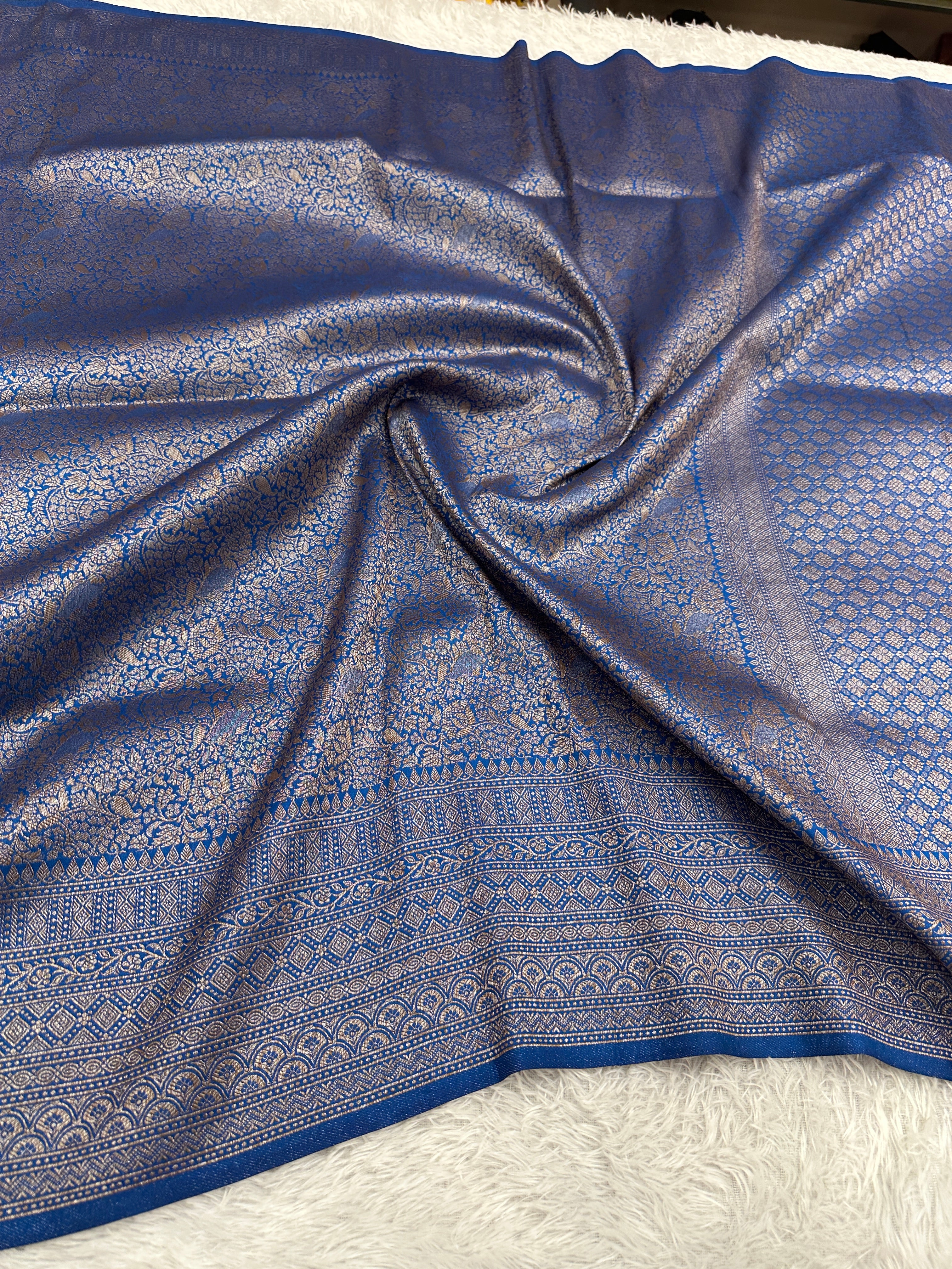 Light blue Banarasi Dupion Silk Saree with Embossed Antique Zari Weaving & Rich Antique Zari Pallu | STF89