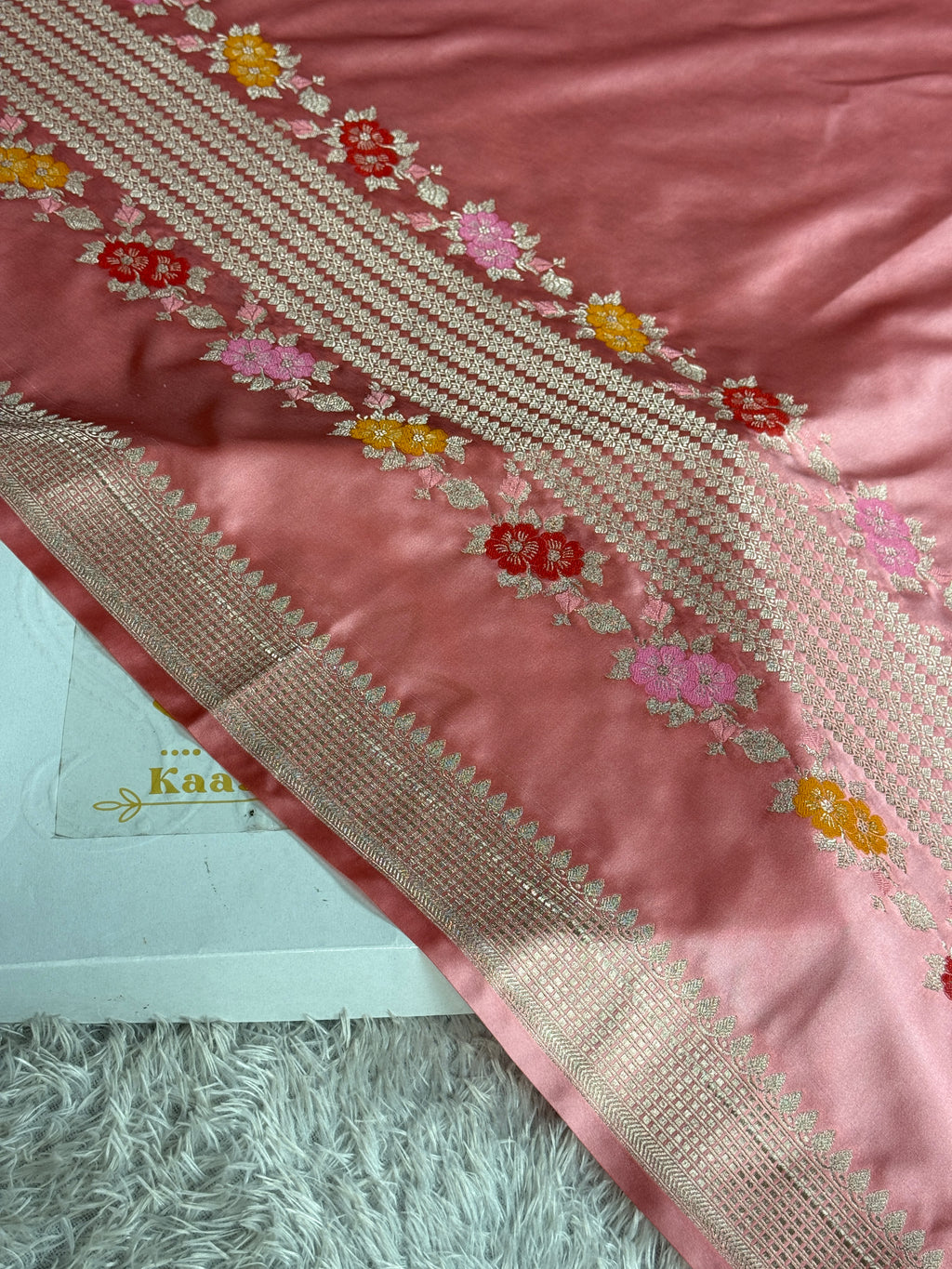 Peach Mashru Kataan Silk Saree with Ikkat Meenakari Design & Rich Zari Pallu | MKS814
