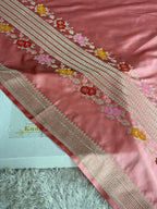 Peach Mashru Kataan Silk Saree with Ikkat Meenakari Design & Rich Zari Pallu | MKS814
