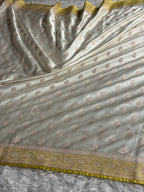Cream with Lemon Yellow Contrast Mashru Kataan Silk Saree with Rich Zari Woven Pallu | MKS644