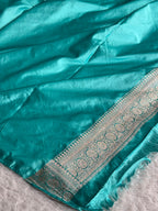 MKS690 – Mehndi & Sea Green Banarasi Mashru Kataan Silk Saree with Buta Woven Design