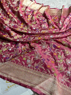 Strawberry Color Banarasi Mashru Silk Saree with Zari Meena Jangla Jaal Weave
MKS161