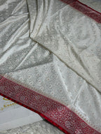 Kaashi Thread – White with Red Contrast Mashru Silk Saree MKS341