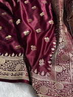 Banarasi Mashru Kataan Silk Saree Featuring Fancy Buta Pattern with Ikkat Border & Zari Pallu – MKS408