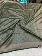 Bottle Green Banarasi Dupion Silk Saree with Embossed Antique Zari Weaving & Rich Antique Zari Pallu | STF98