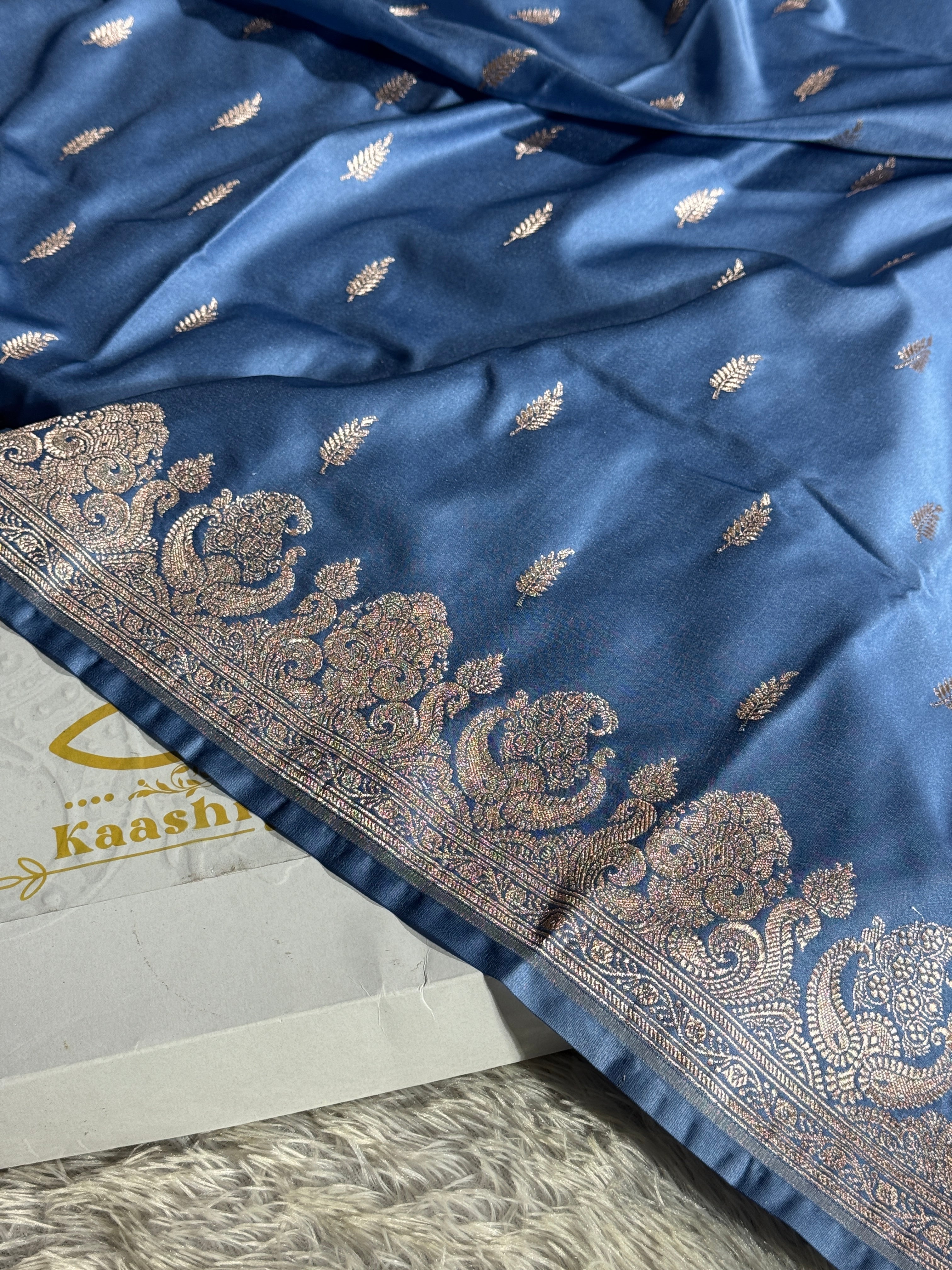 MOF Color Banarasi Mashru Silk Saree with Leaf Buta Jacquard Weave MKS156