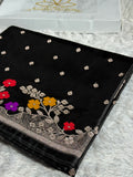Black Mashru Kataan Silk Saree with Buta Design & Meenakari Zari Border MKS631