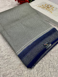 STF46 – Graceful Cream Dupion Saree with Silver-Black Antique Zari Weaving