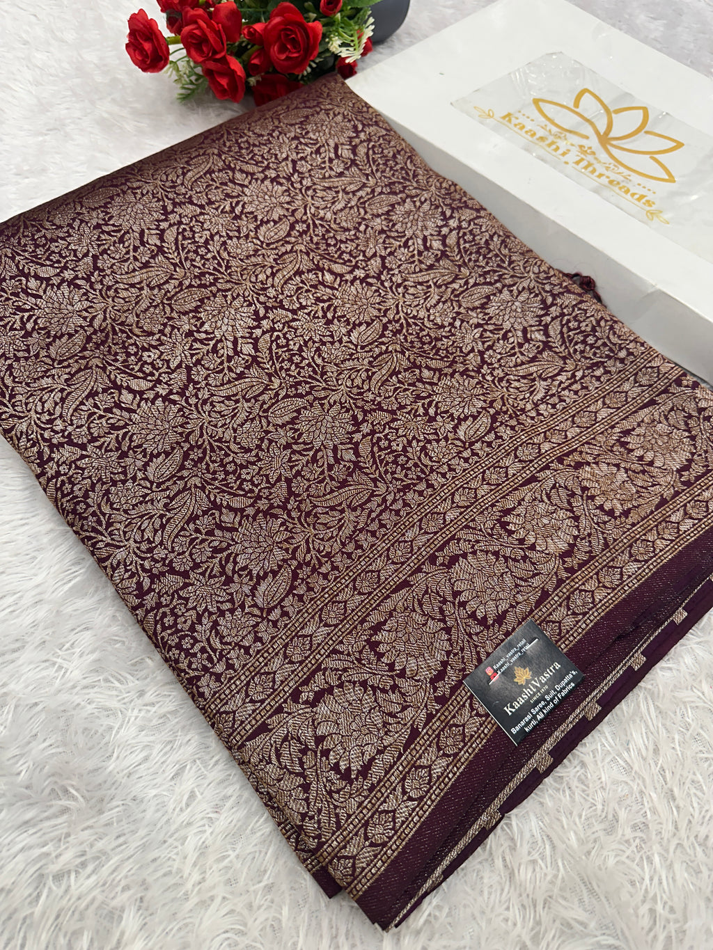 Maroon Banarasi Dupion Silk Saree with Embossed Antique Zari Weaving & Rich Antique Zari Pallu | STF62