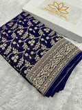 Pure Natural Silk Khaddi Georgette Saree – Blue | Jaal Woven Design VSG11