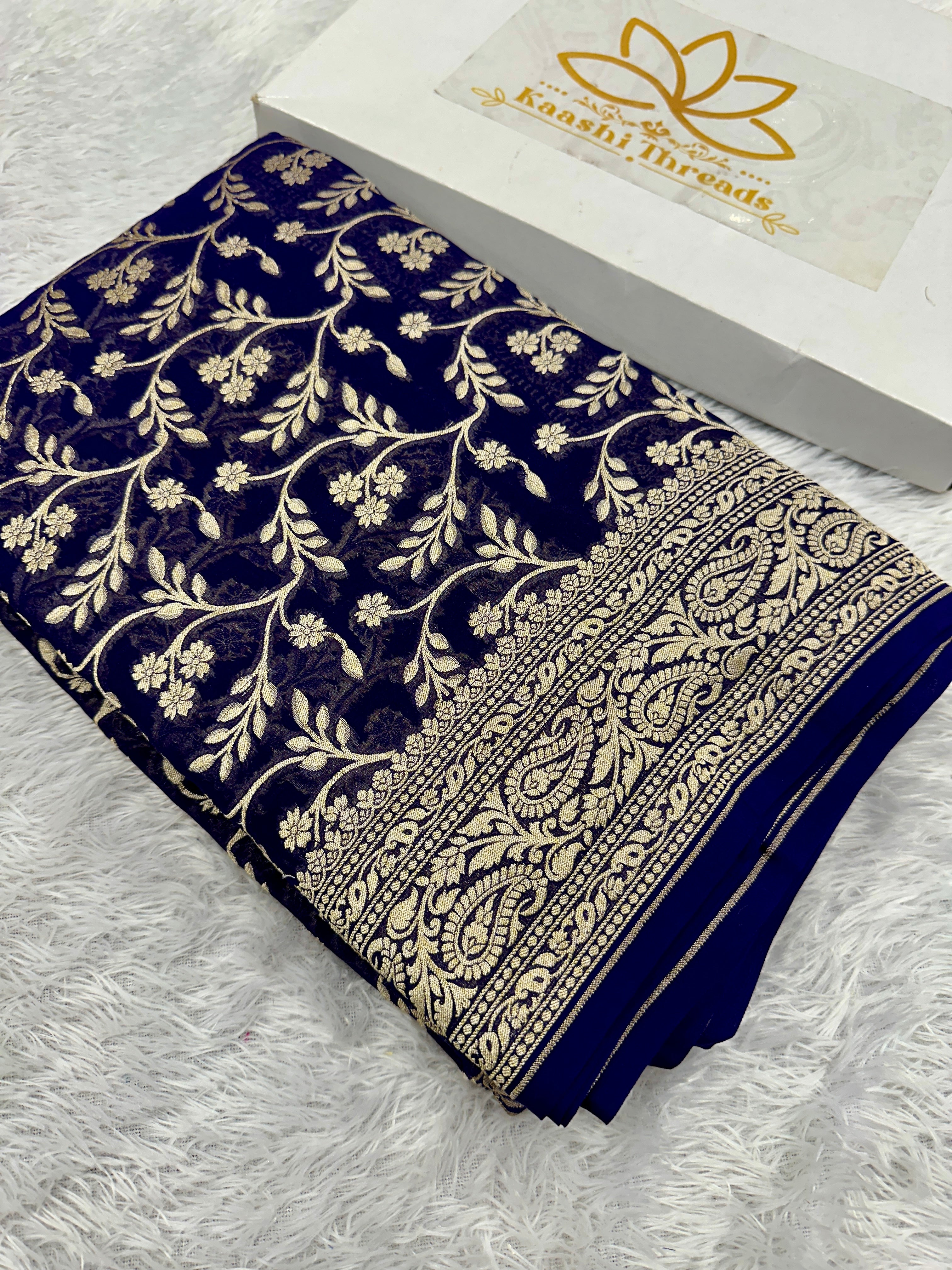 Pure Natural Silk Khaddi Georgette Saree – Blue | Jaal Woven Design VSG11