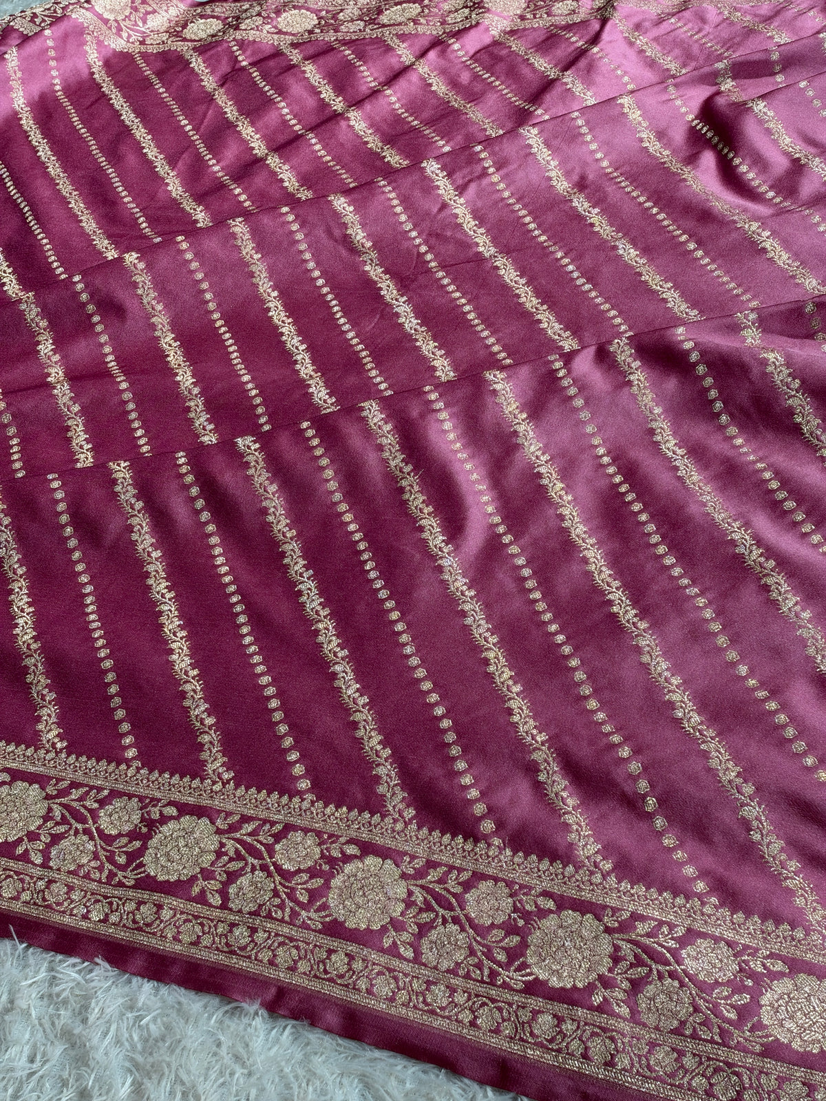 Gajri Pink Dual Shade Mashru Katan Silk Saree with All-Over Swarovski Siroski Work, Woven Pallu & Blouse | Festive & Party Wear Saree | MKS842