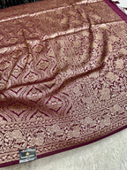 Wine Banarasi Dupion Silk Saree with Embossed Antique Zari Weaving & Rich Antique Zari Pallu | STF65
