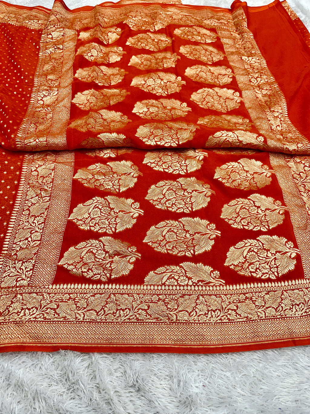 Pure Natural Silk Khaddi Georgette Saree – Orange | Chunri Buti Woven Design PSG11