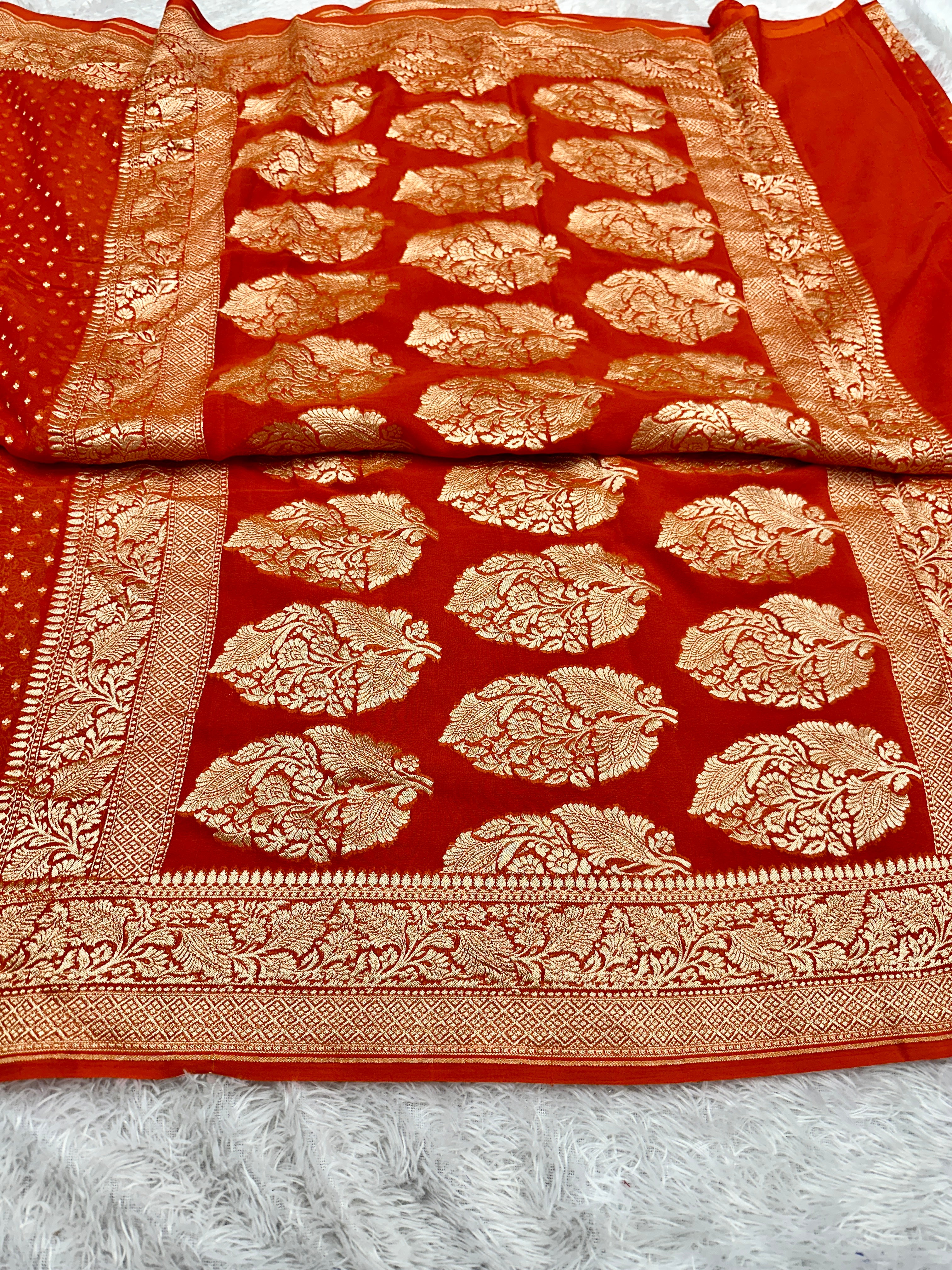 Pure Natural Silk Khaddi Georgette Saree – Orange | Chunri Buti Woven Design PSG11