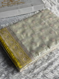 Cream with Lemon Yellow Contrast Mashru Kataan Silk Saree with Rich Zari Woven Pallu | MKS644