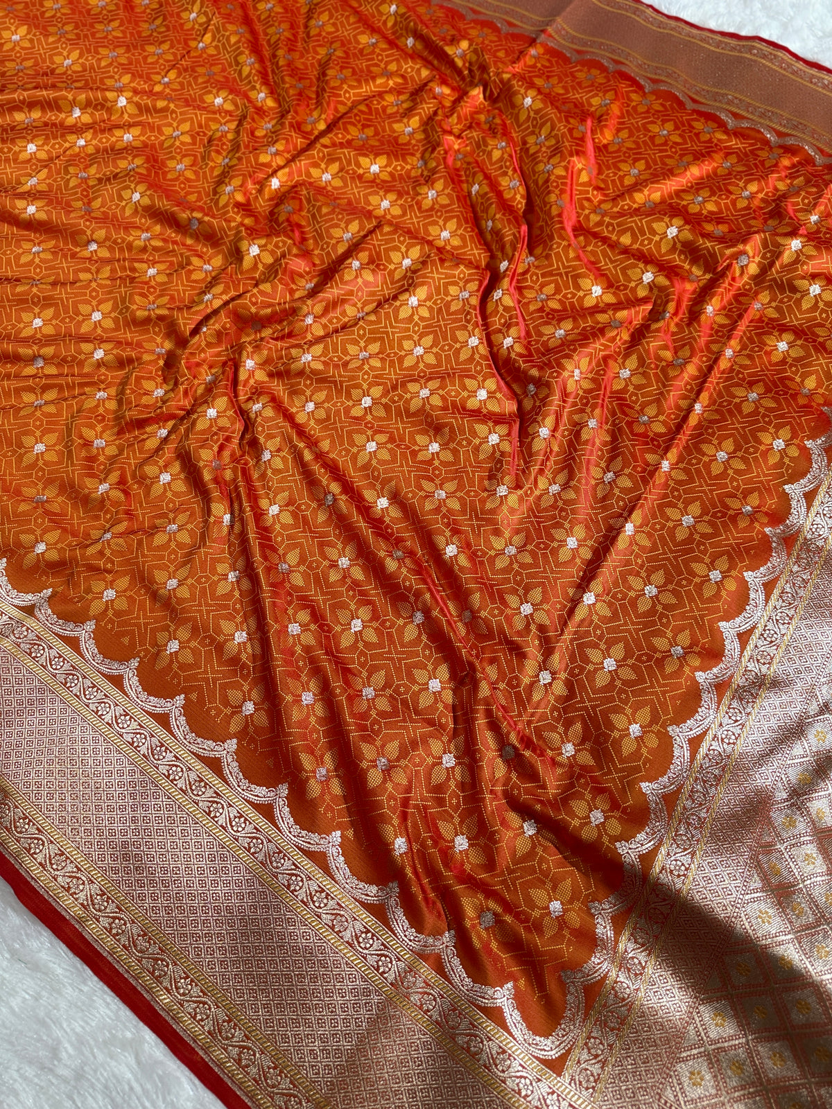 Pinkish Yellow Banarasi Mashru Silk Saree with Tanchoi Meena Woven Pattern & Fancy Jacquard Border MKS106